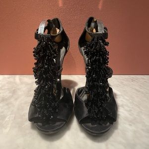 BGBG Black Beaded Stiletto Sandals